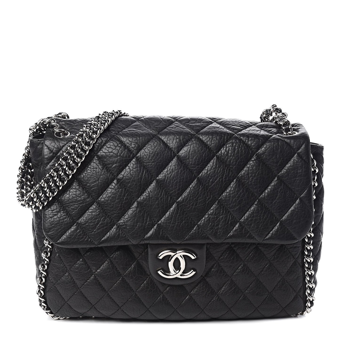 Washed Lambskin Quilted Maxi Chain Around Flap Black