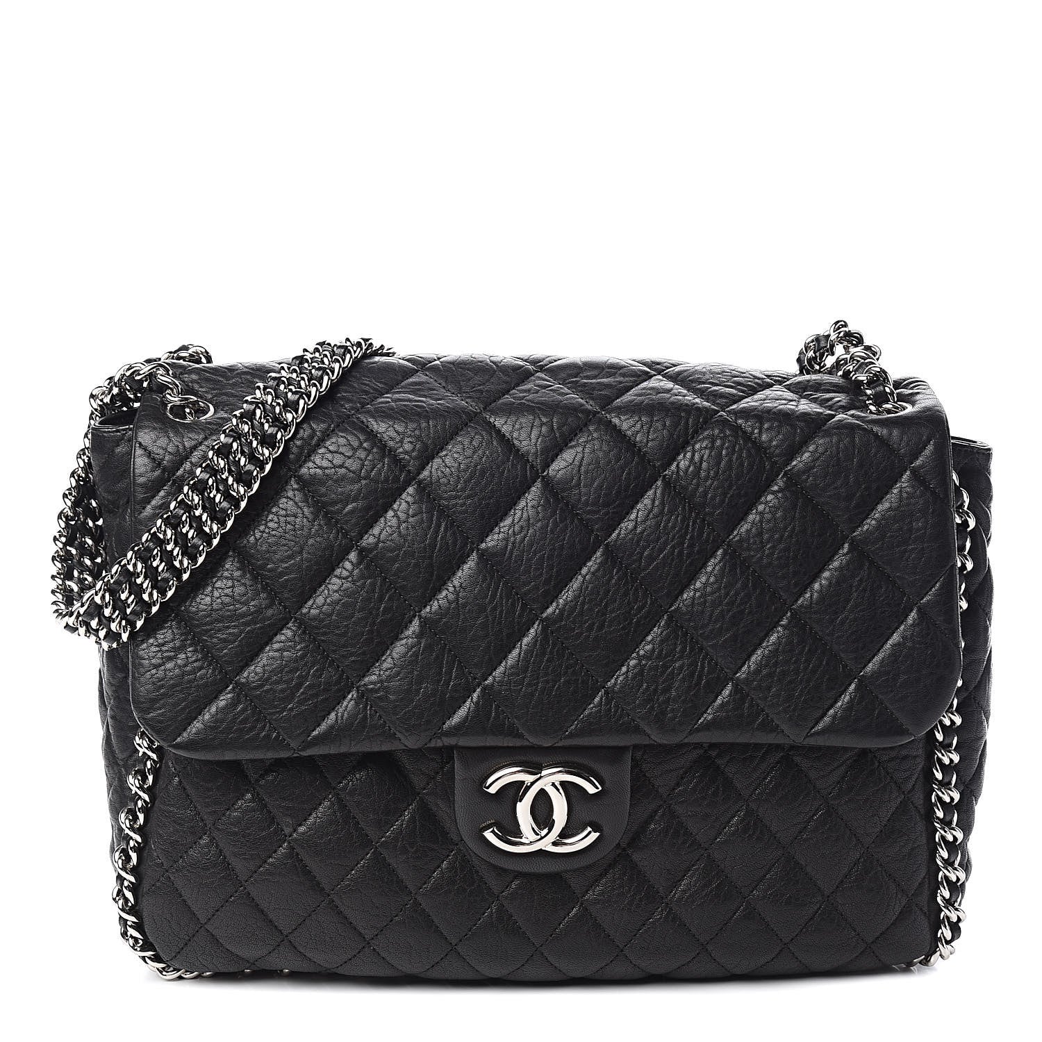 Chanel Washed Lambskin Quilted Maxi Chain Around Flap Black 1 of 10