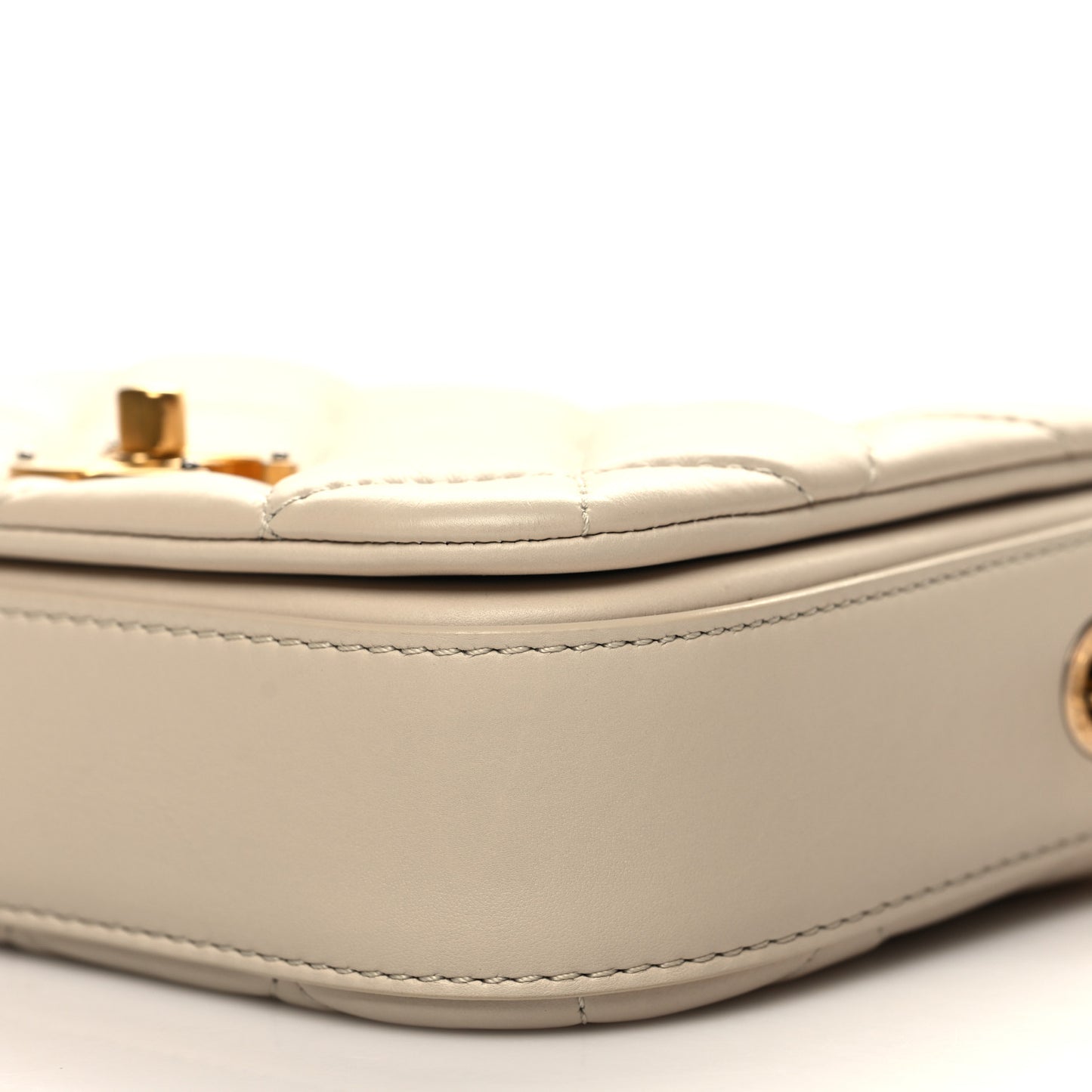 Calfskin Quilted Mini Nailed CC Flap Bag Beige
