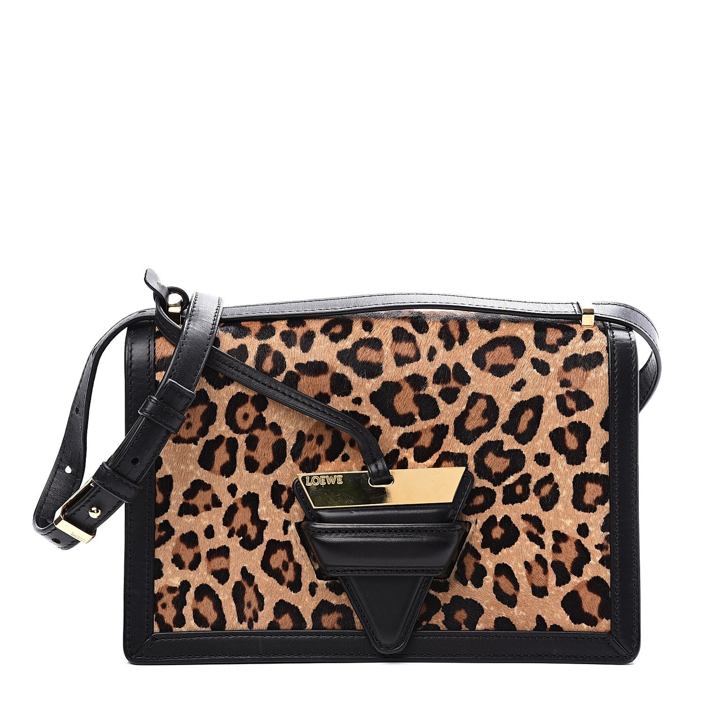 Calfskin Pony Hair Leopard Print Medium Barcelona Shoulder Bag Black