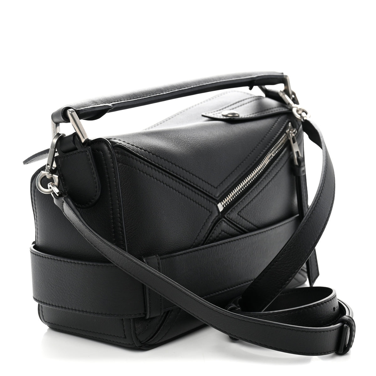 Loewe Shiny Calfskin Small Puzzle Biker Bag Black 3 of 9