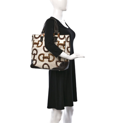 Gucci Canvas Bamboo Horsebit Print Tote White 2 of 10