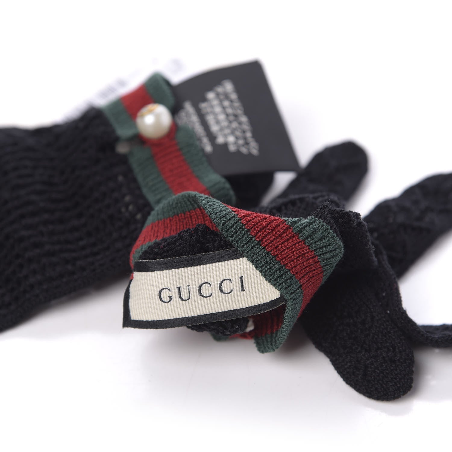 Gucci Crochet Pearl Web Gloves S Black 5 of 5