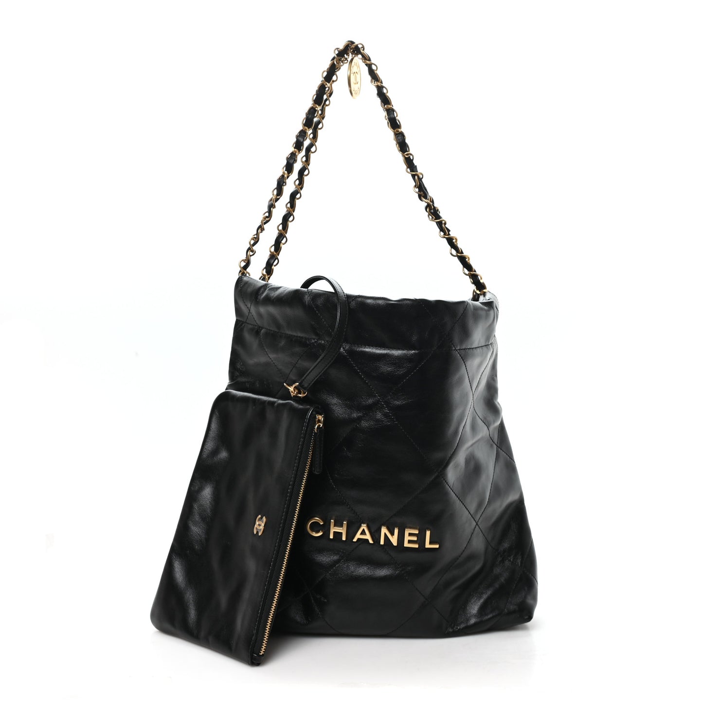 Shiny Calfskin Quilted Small Chanel 22 Black