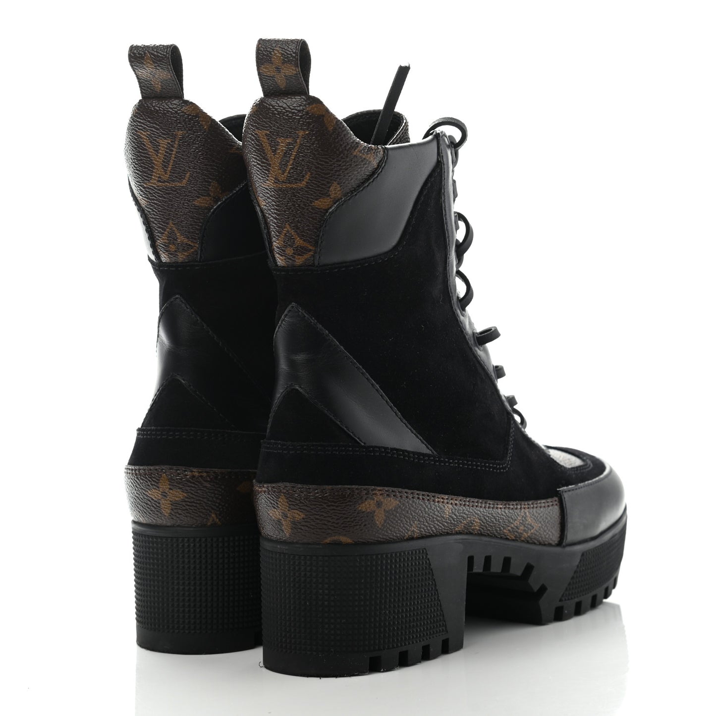 Suede Calfskin Monogram Laureate Platform Desert Boots 39 Black