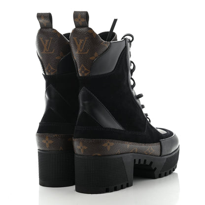 Louis Vuitton Suede Calfskin Monogram Laureate Platform Desert Boots 39 Black 4 of 11