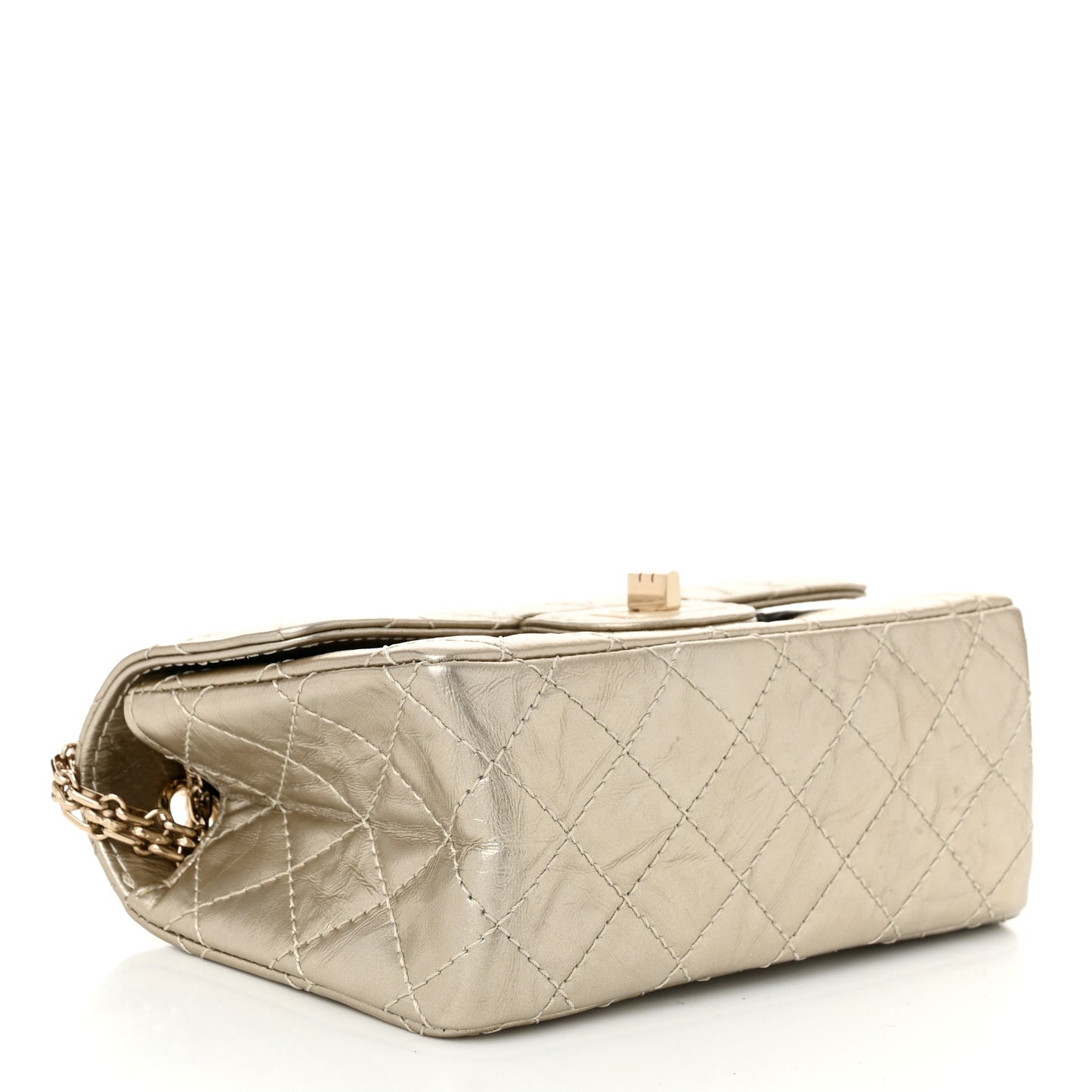 Metallic Aged Calfskin Quilted 2.55 Reissue Mini Flap Light Gold