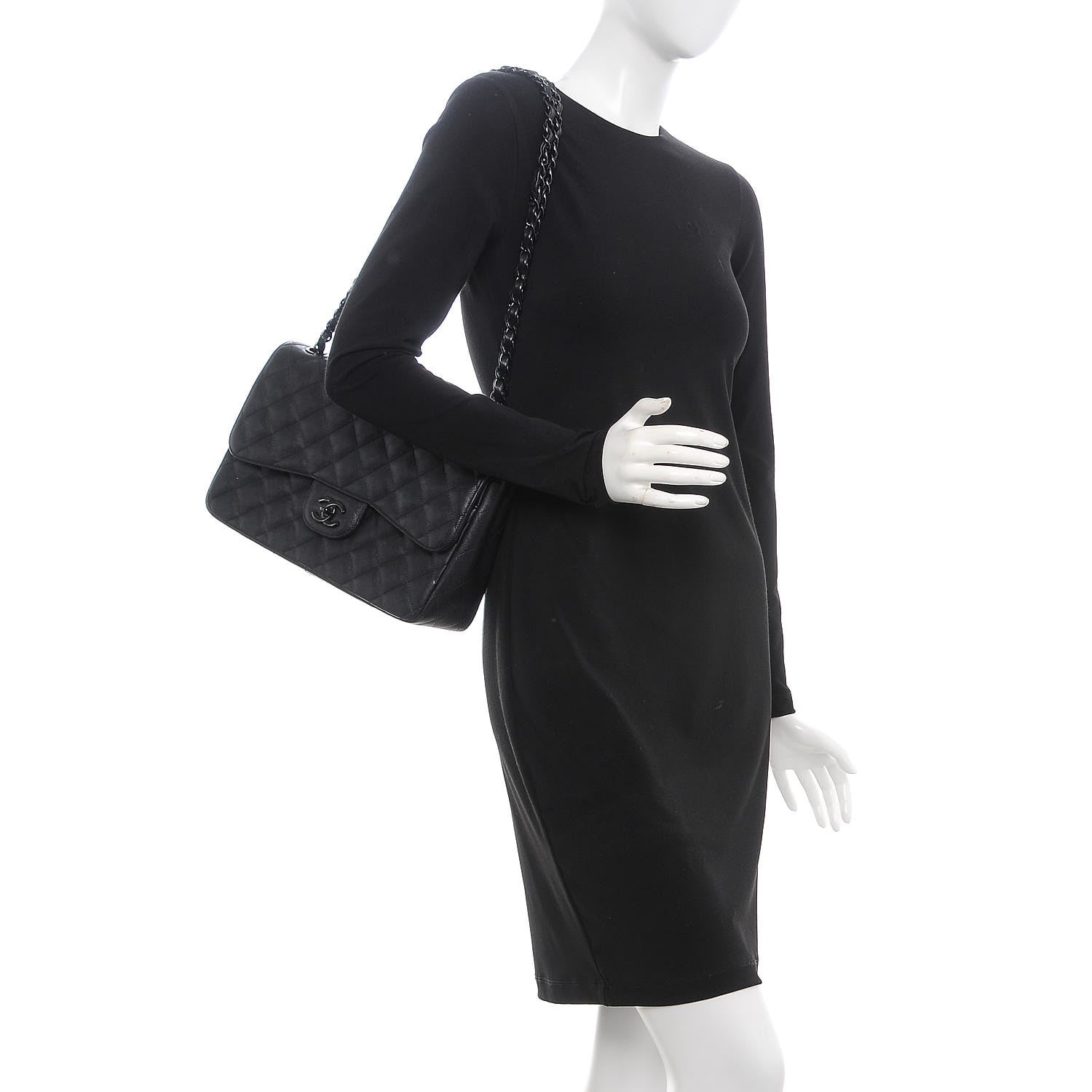 Chanel Crumpled Calfskin Quilted Jumbo Double Flap So Black 2 of 8