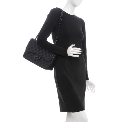 Chanel Crumpled Calfskin Quilted Jumbo Double Flap So Black 2 of 8
