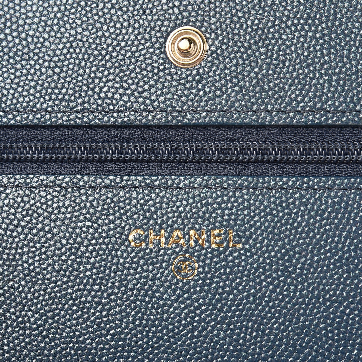 Iridescent Caviar Quilted Wallet on Chain WOC Dark Blue