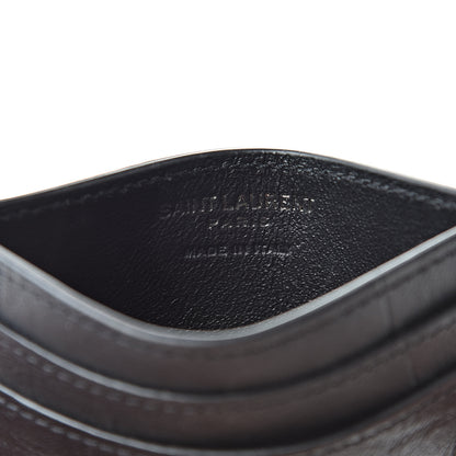 Saint Laurent Calfskin Crocodile Embossed Monogram Credit Card Case Black 6 of 8