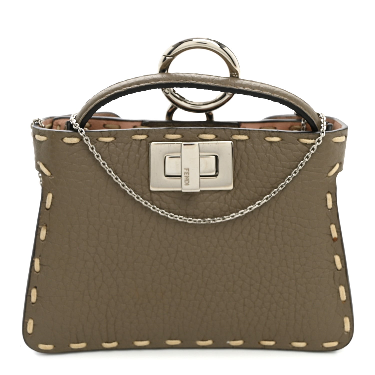 Fendi Vitello Stampa Granata Macro Stitchings Pico Peekaboo Charm Tartufo 1 of 9