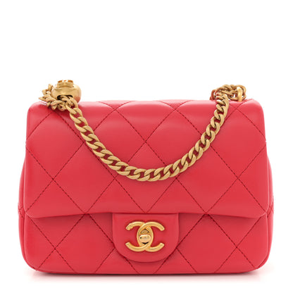 Chanel Shiny Lambskin Quilted Sweetheart Mini Flap Red 1 of 10