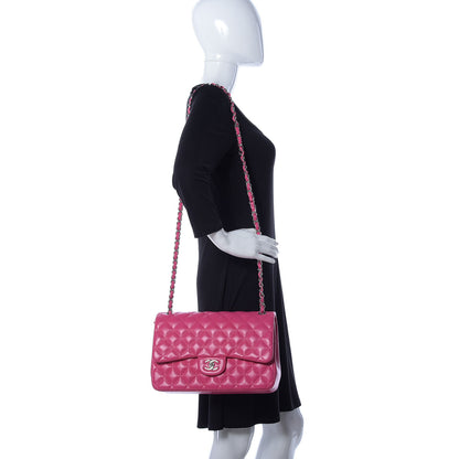 Chanel Lambskin Quilted Jumbo Double Flap Dark Pink 2 of 14