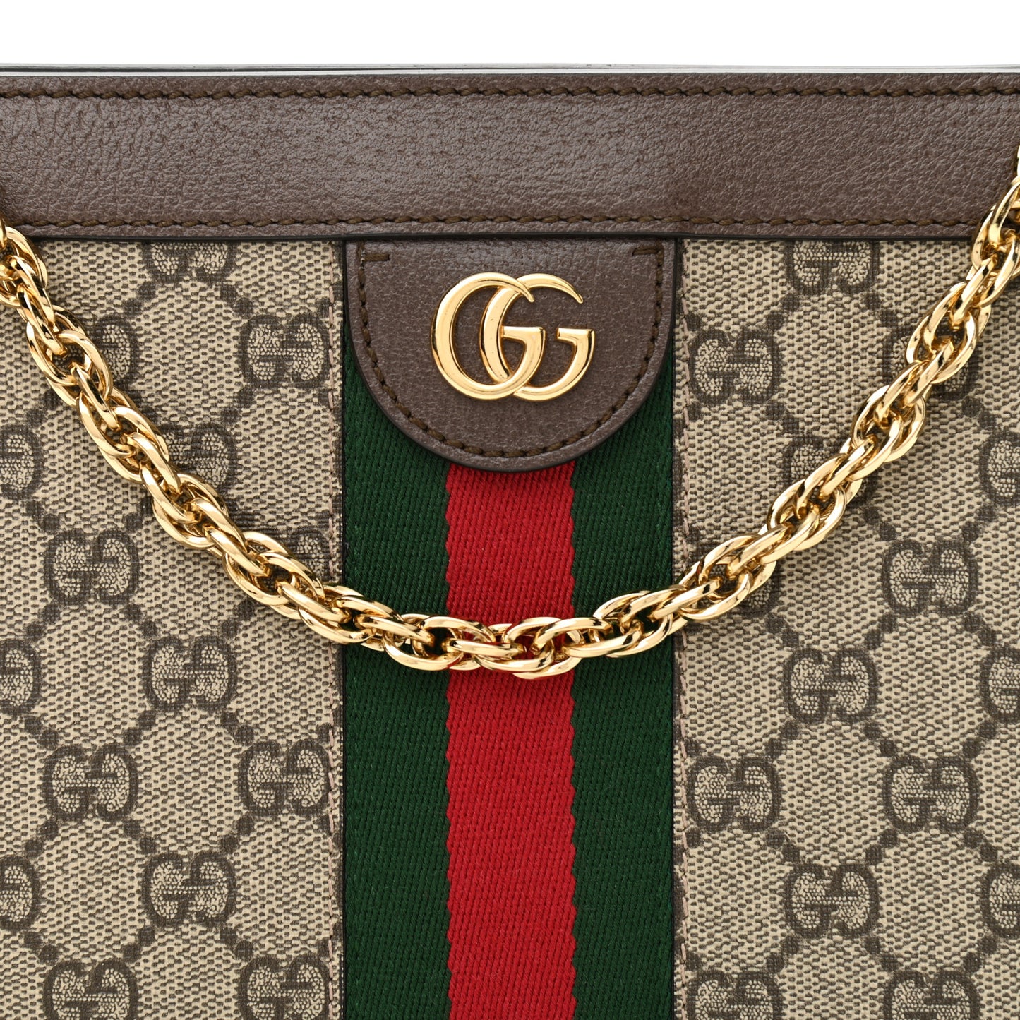 GG Supreme Monogram Web Small Ophidia Chain Shoulder Bag Brown