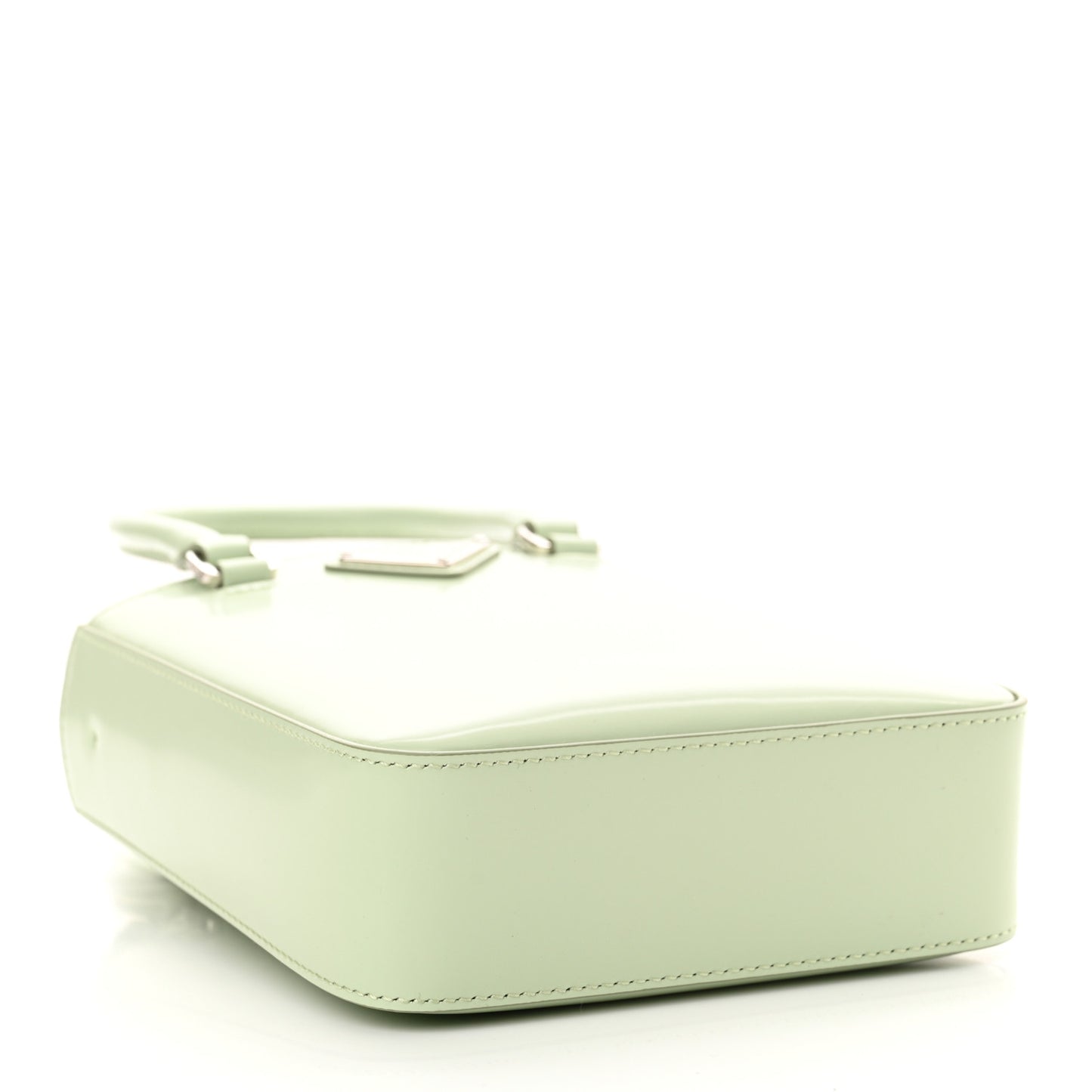 Spazzolato Metal Triangle Logo Small Double Handle Crossbody Tote Acqua