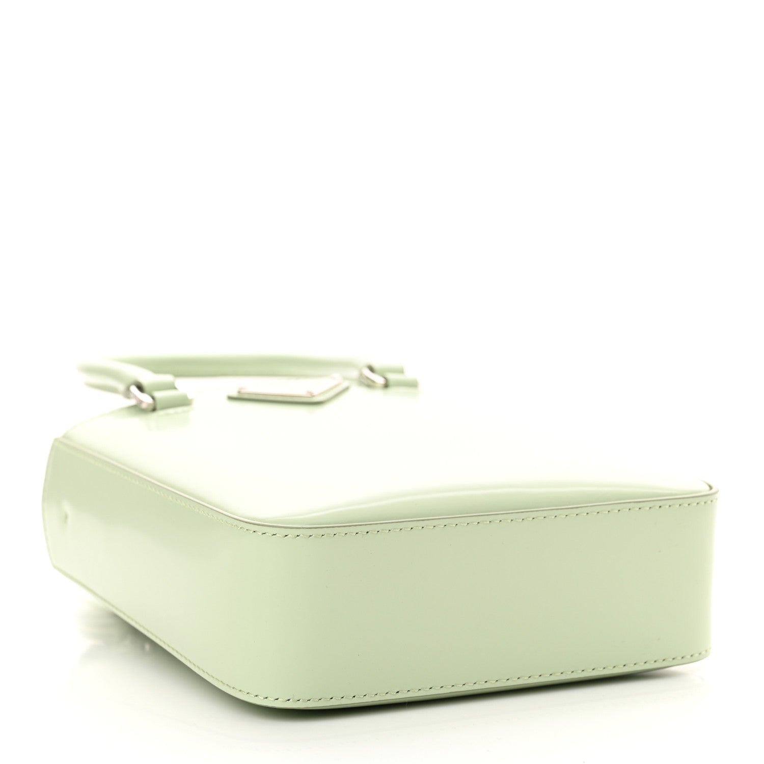 Prada Spazzolato Triangle Small Double Handle Crossbody Tote Acqua 4 of 10