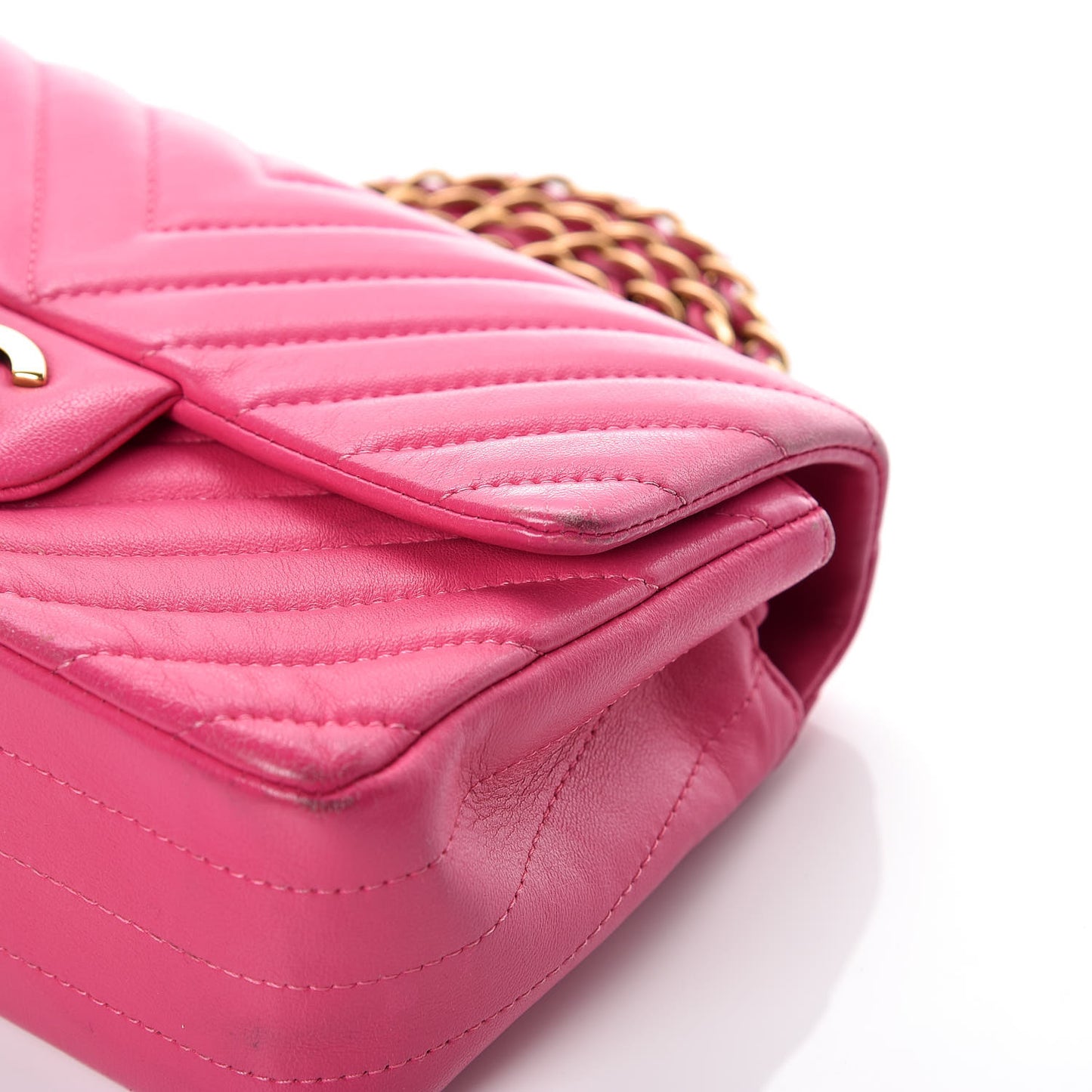 Lambskin Chevron Quilted Mini Rectangular Flap Fuchsia