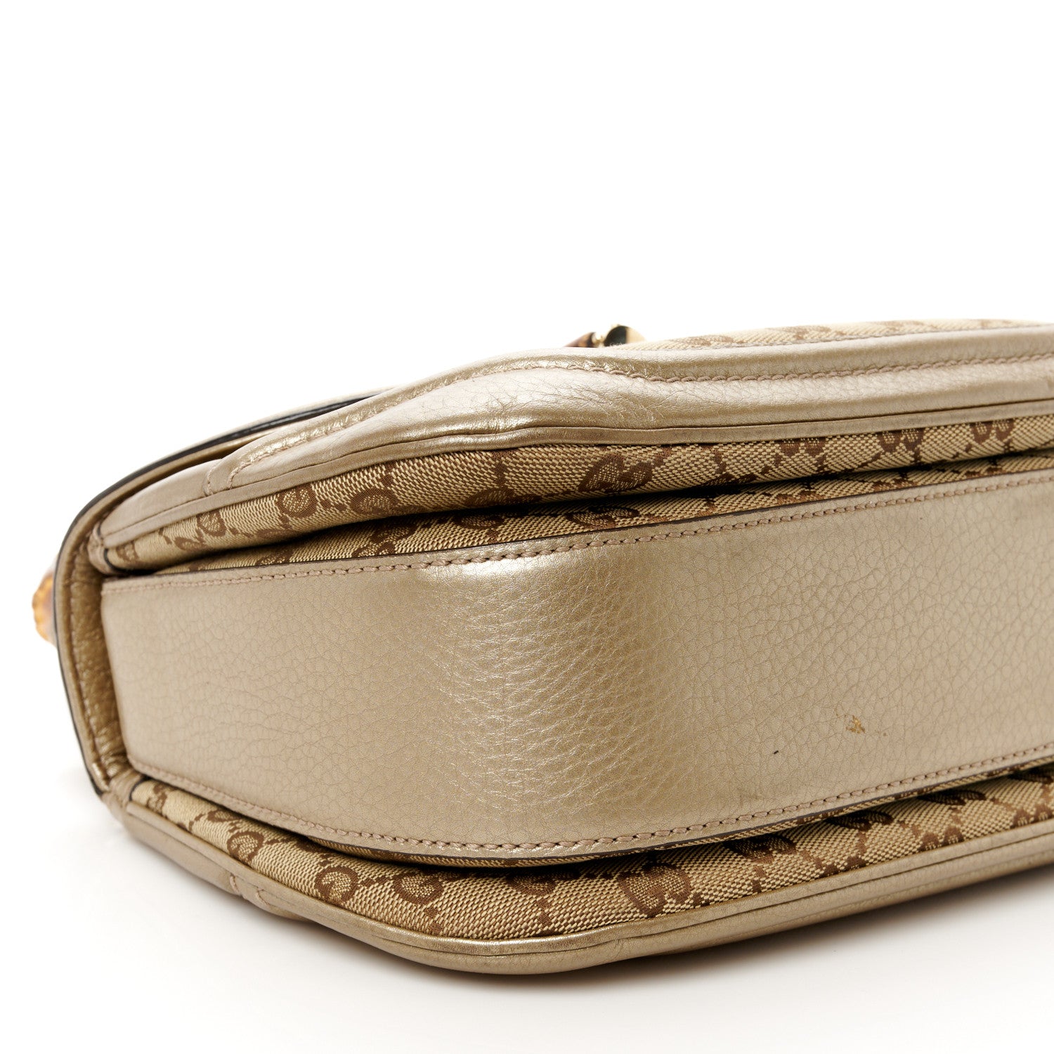 Gucci Monogram Metallic Calfskin Medium New Bamboo Top Handle Bag Golden Beige 10 of 11
