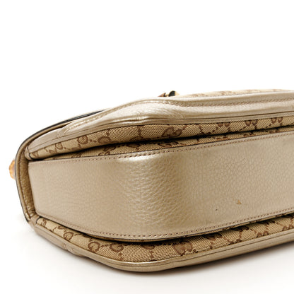 Gucci Monogram Metallic Calfskin Medium New Bamboo Top Handle Bag Golden Beige 10 of 11