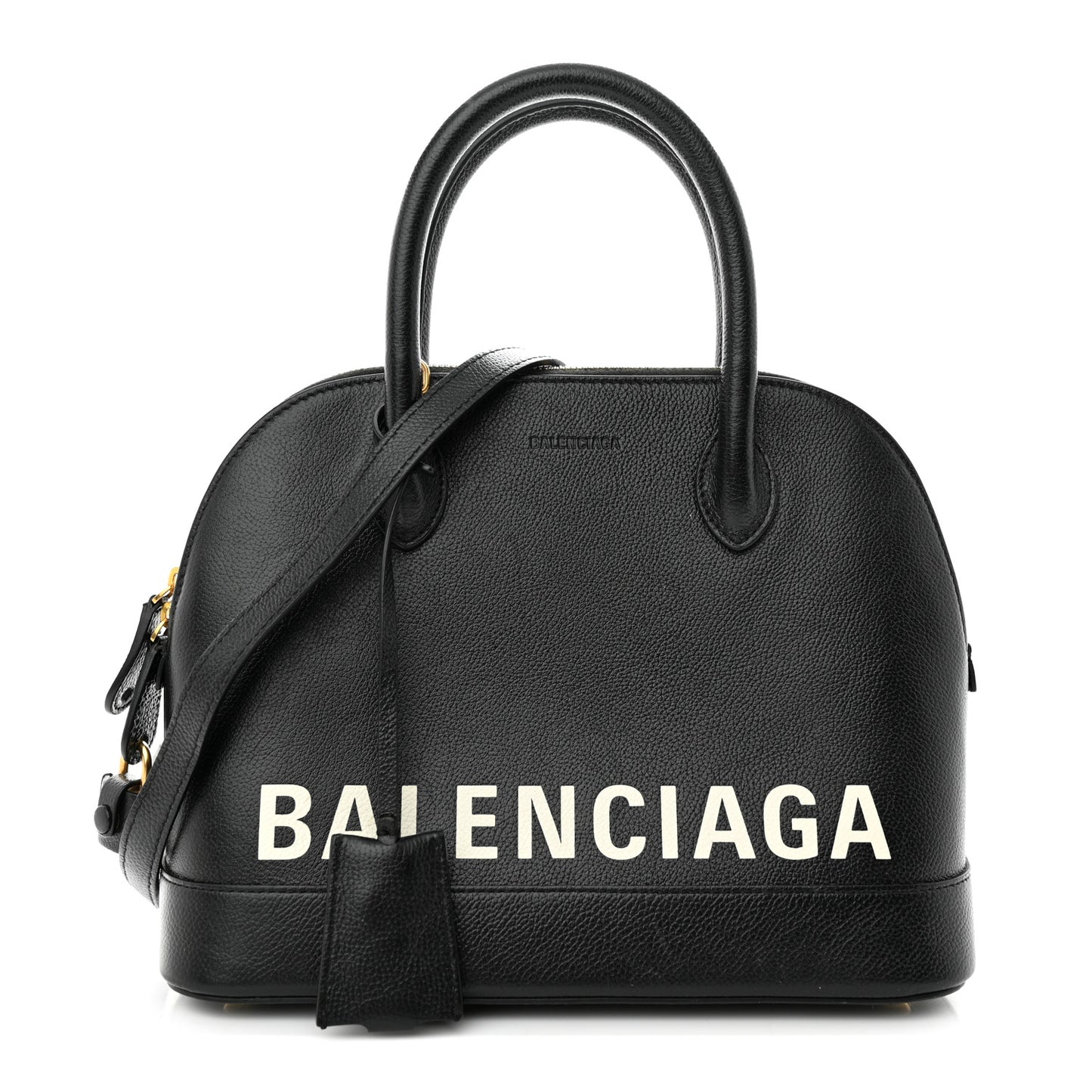 Grained Calfskin Logo S Ville Top Handle Bag Black White