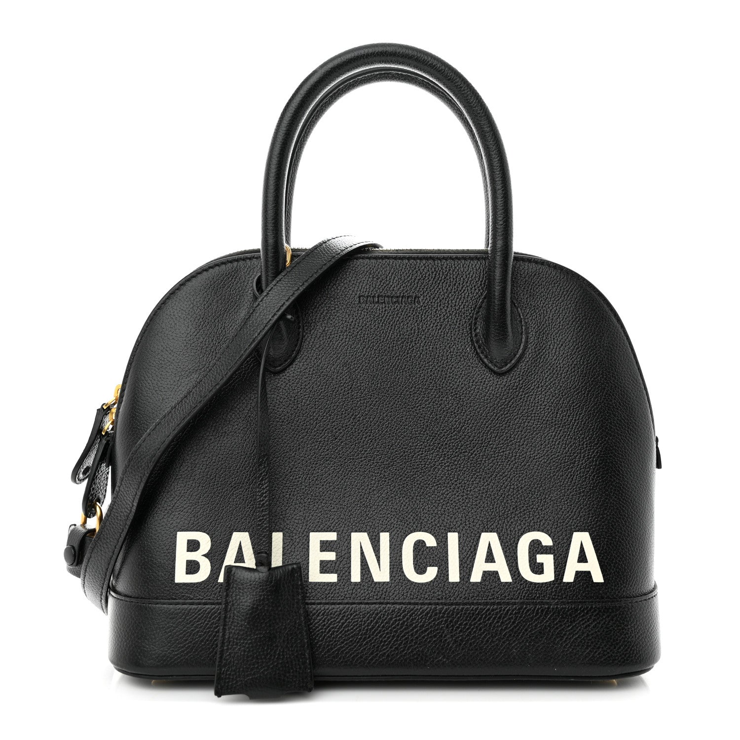 Balenciaga Grained Calfskin Logo S Ville Top Handle Bag Black White 1 of 10