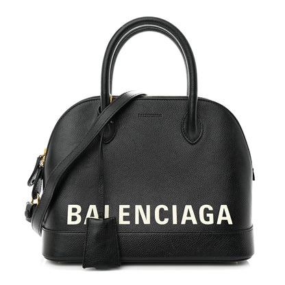 Balenciaga Grained Calfskin Logo S Ville Top Handle Bag Black White 1 of 10