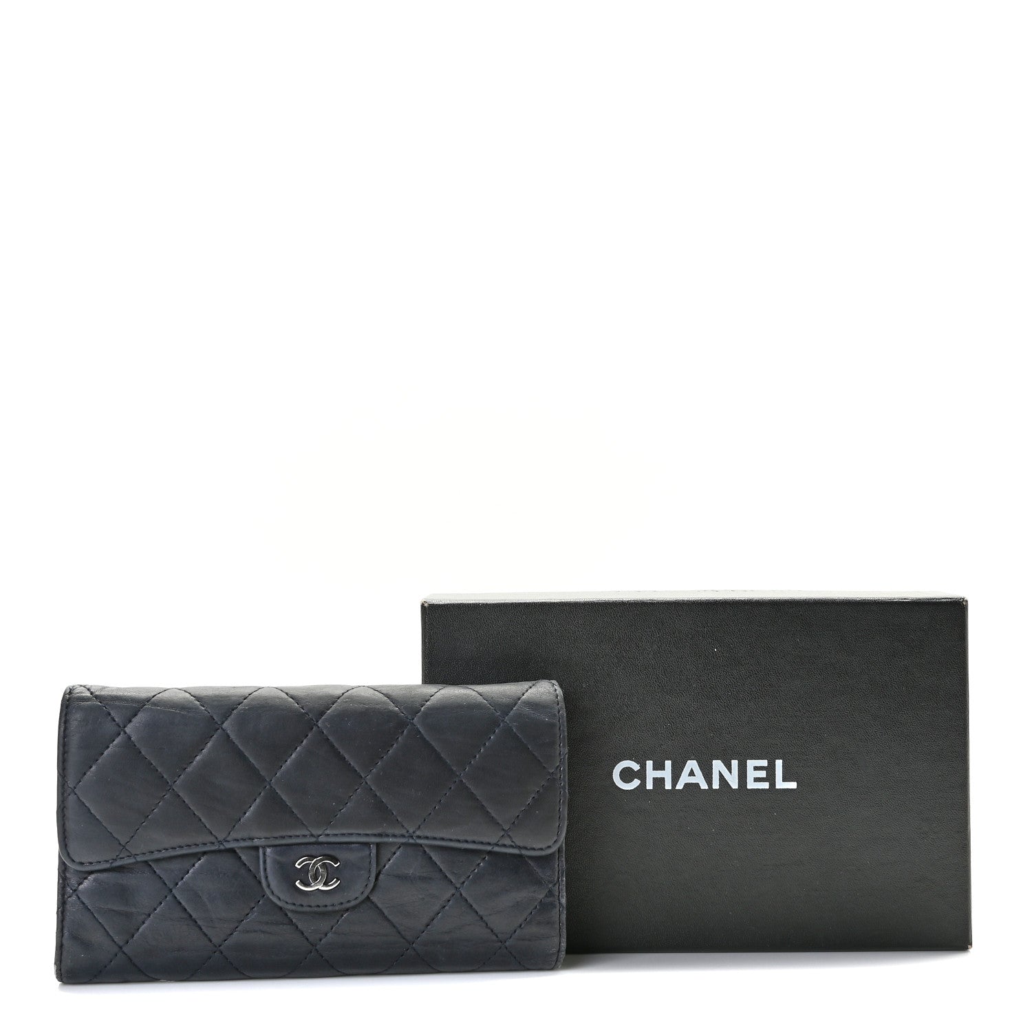 Chanel Lambskin Quilted Large Gusset Flap Wallet Navy 12 of 12