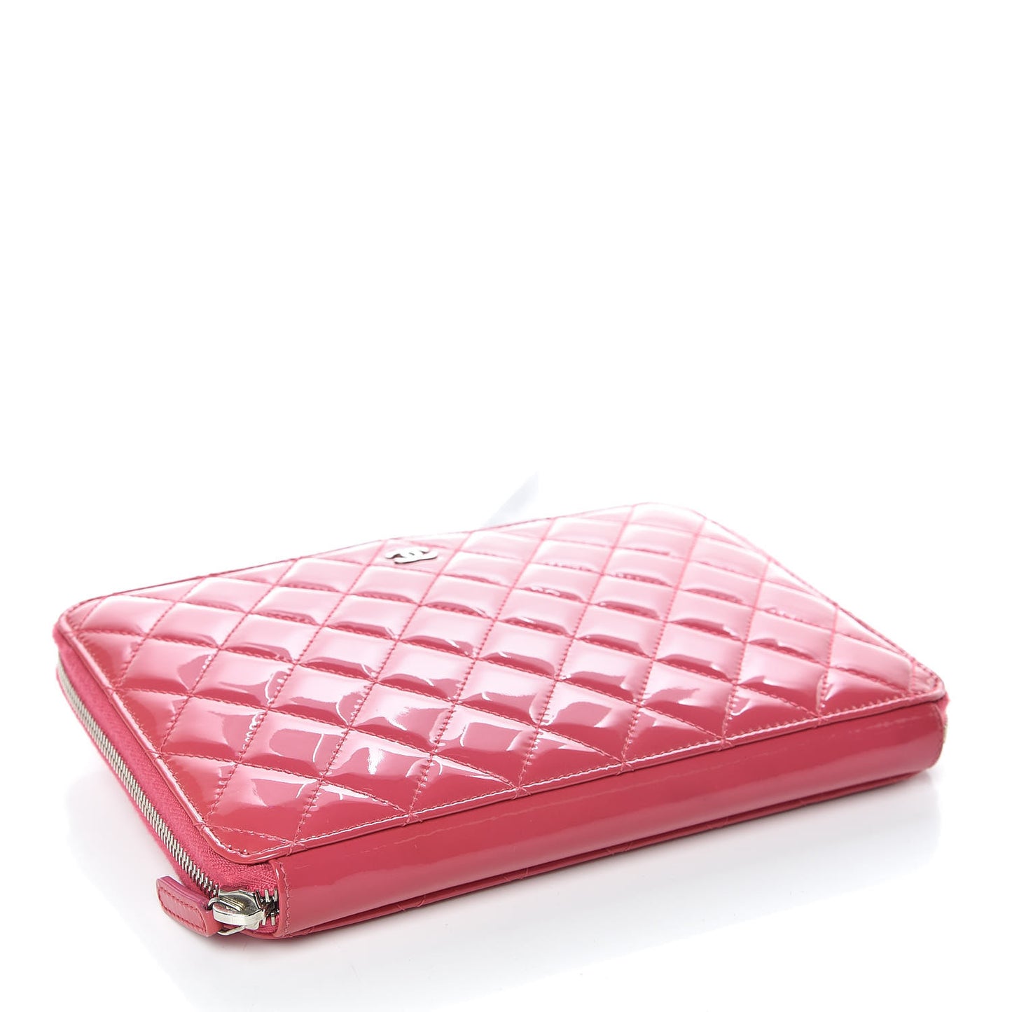 Patent Calfskin Quilted Zipped Clutch Pink