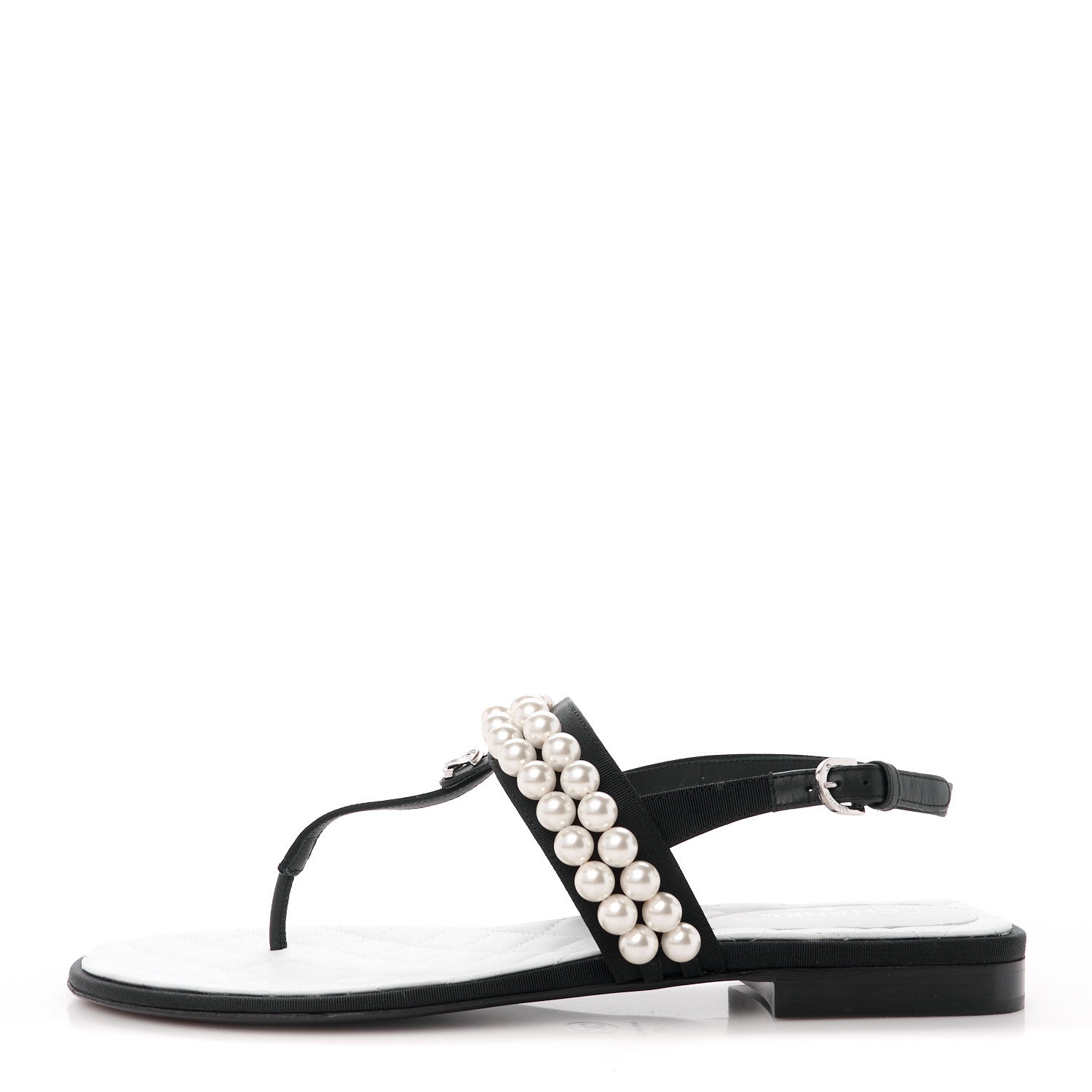 Chanel Grosgrain Pearl CC Sandals 41 Black 1 of 10