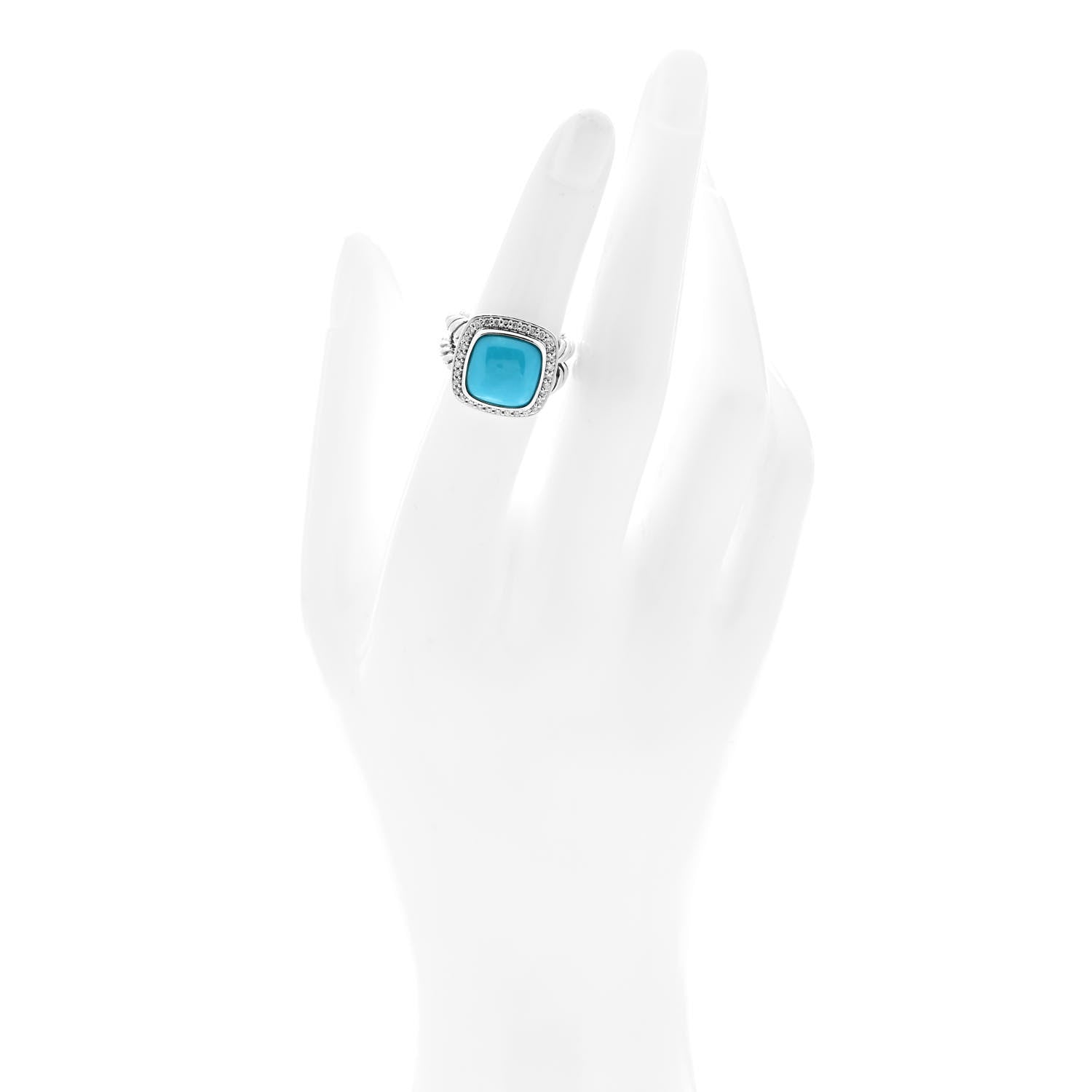 David Yurman Sterling Silver Diamond Turquoise 11mm Albion Ring 52 6 2 of 6