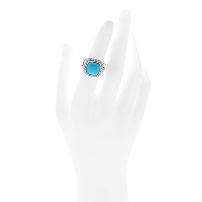 David Yurman Sterling Silver Diamond Turquoise 11mm Albion Ring 52 6 2 of 6