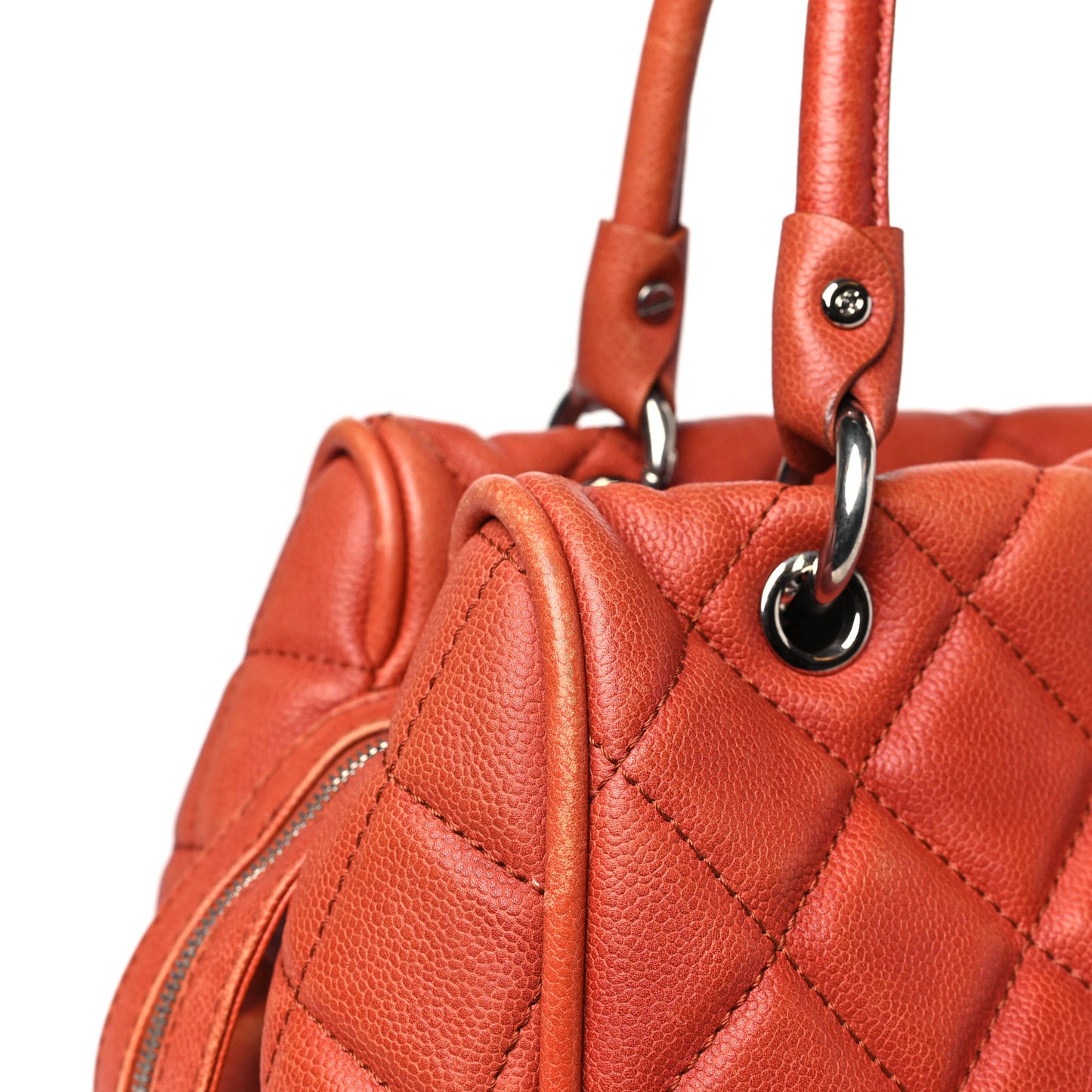 Caviar Quilted Timeless Bowler Orange