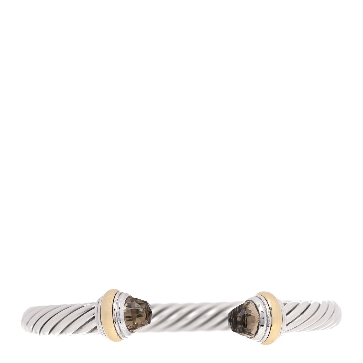 David Yurman Sterling Silver 14K Yellow Gold Smoky Quartz 7mm Cable Classics Bracelet 1 of 5