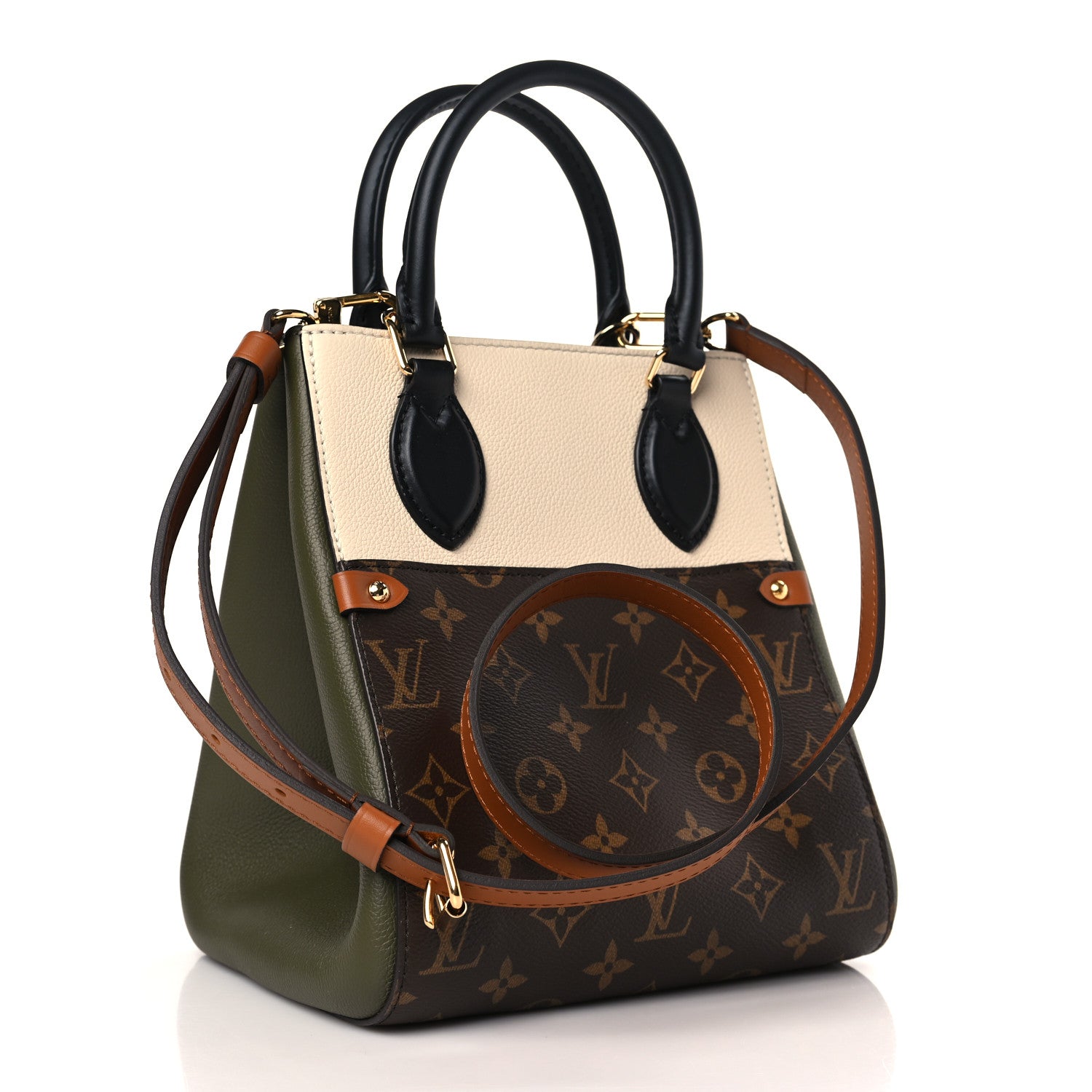 Louis Vuitton Calfskin Monogram Fold Tote PM Cream Khaki Black 3 of 8