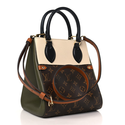 Louis Vuitton Calfskin Monogram Fold Tote PM Cream Khaki Black 3 of 8