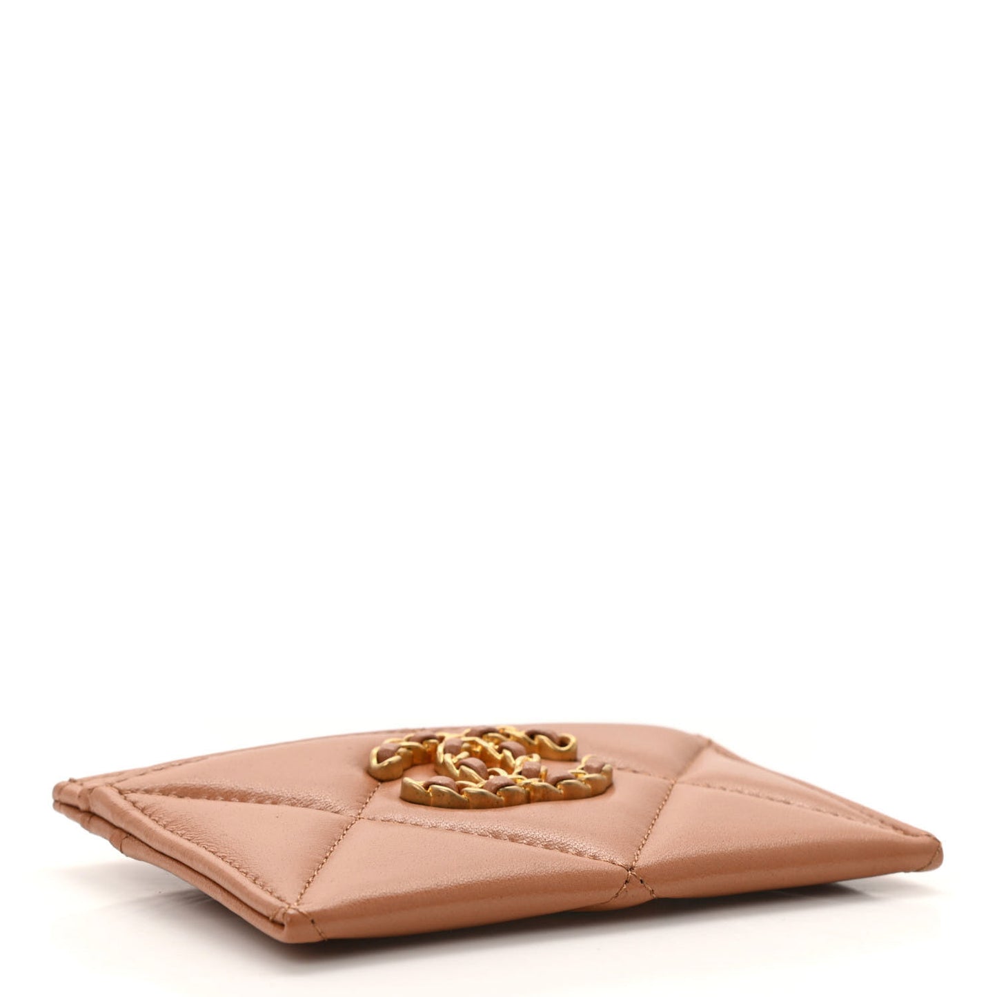 Lambskin Quilted Chanel 19 Card Holder Brown