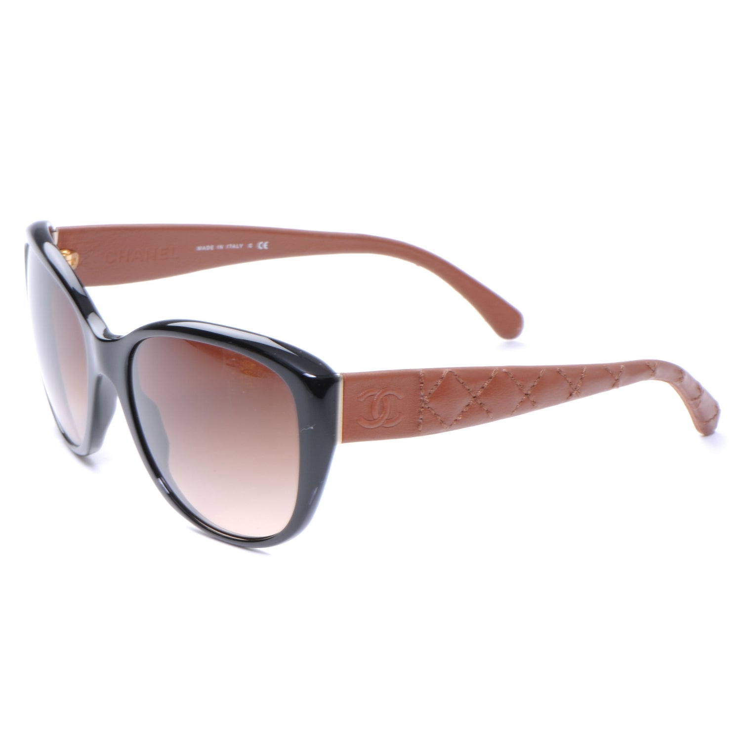 Chanel Leather Quilted CC Sunglasses Black Tan 5199 Q 5 of 7