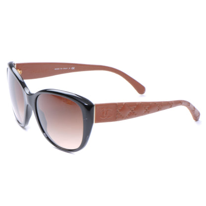 Chanel Leather Quilted CC Sunglasses Black Tan 5199 Q 5 of 7