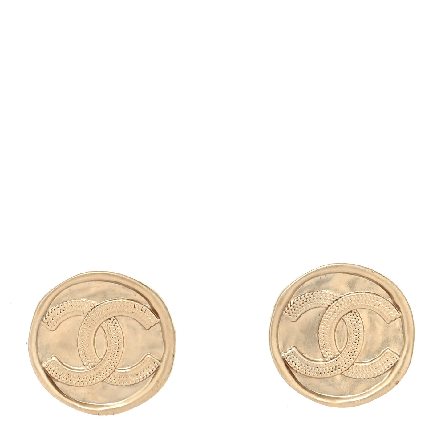 Metal Round CC Earrings Gold
