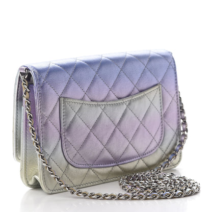 Chanel Gradient Metallic Calfskin Quilted Wallet On Chain WOC Silver Blue Yellow Purple 2 of 8