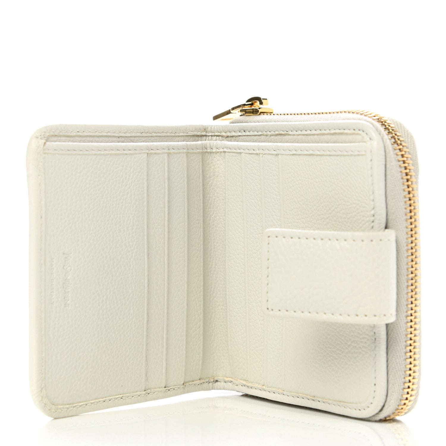 Saint Laurent Calfskin Belle de Jour Zip Around French Wallet White 6 of 9