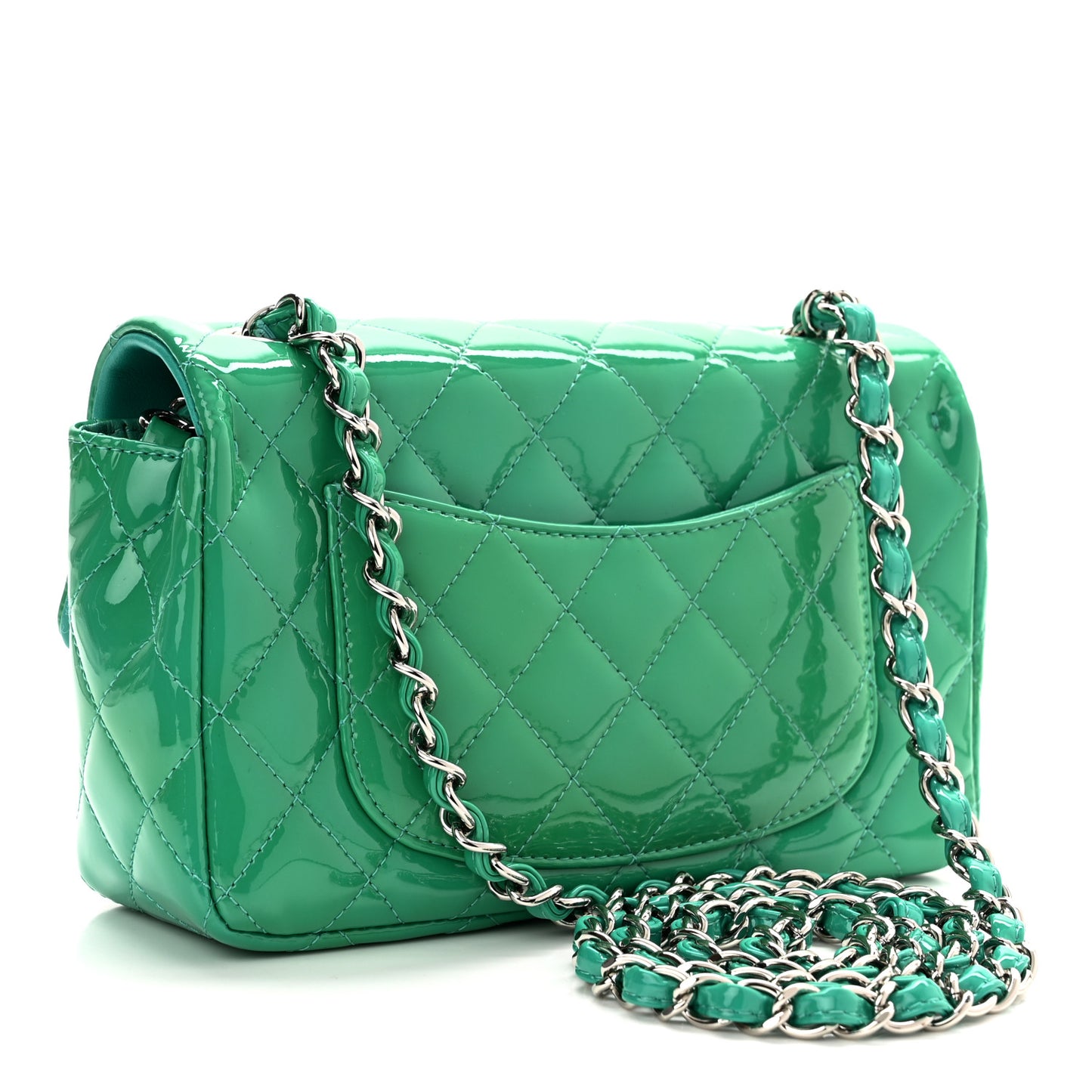 Patent Calfskin Quilted Mini Rectangular Flap Green