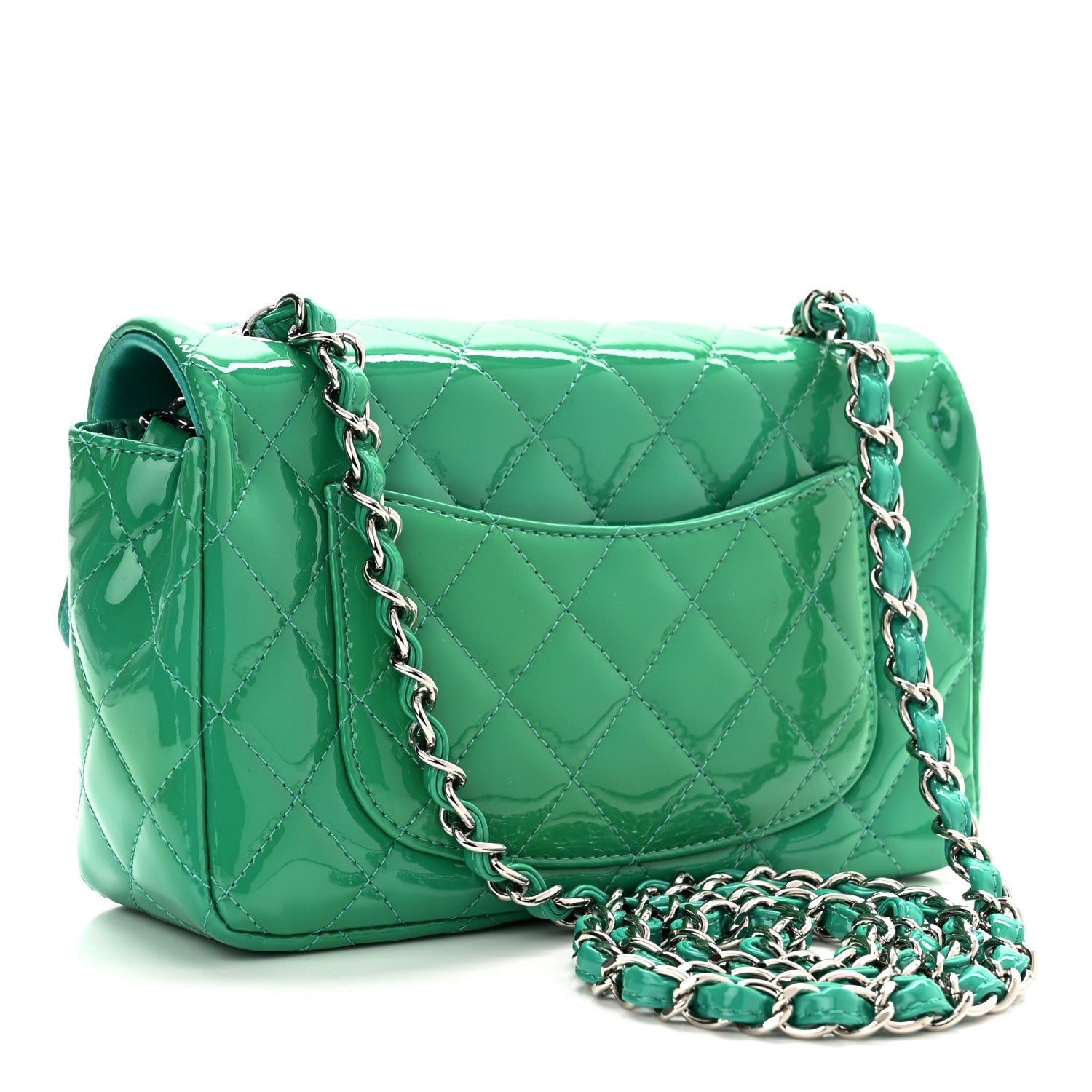 Chanel Patent Calfskin Quilted Mini Rectangular Flap Green 3 of 10