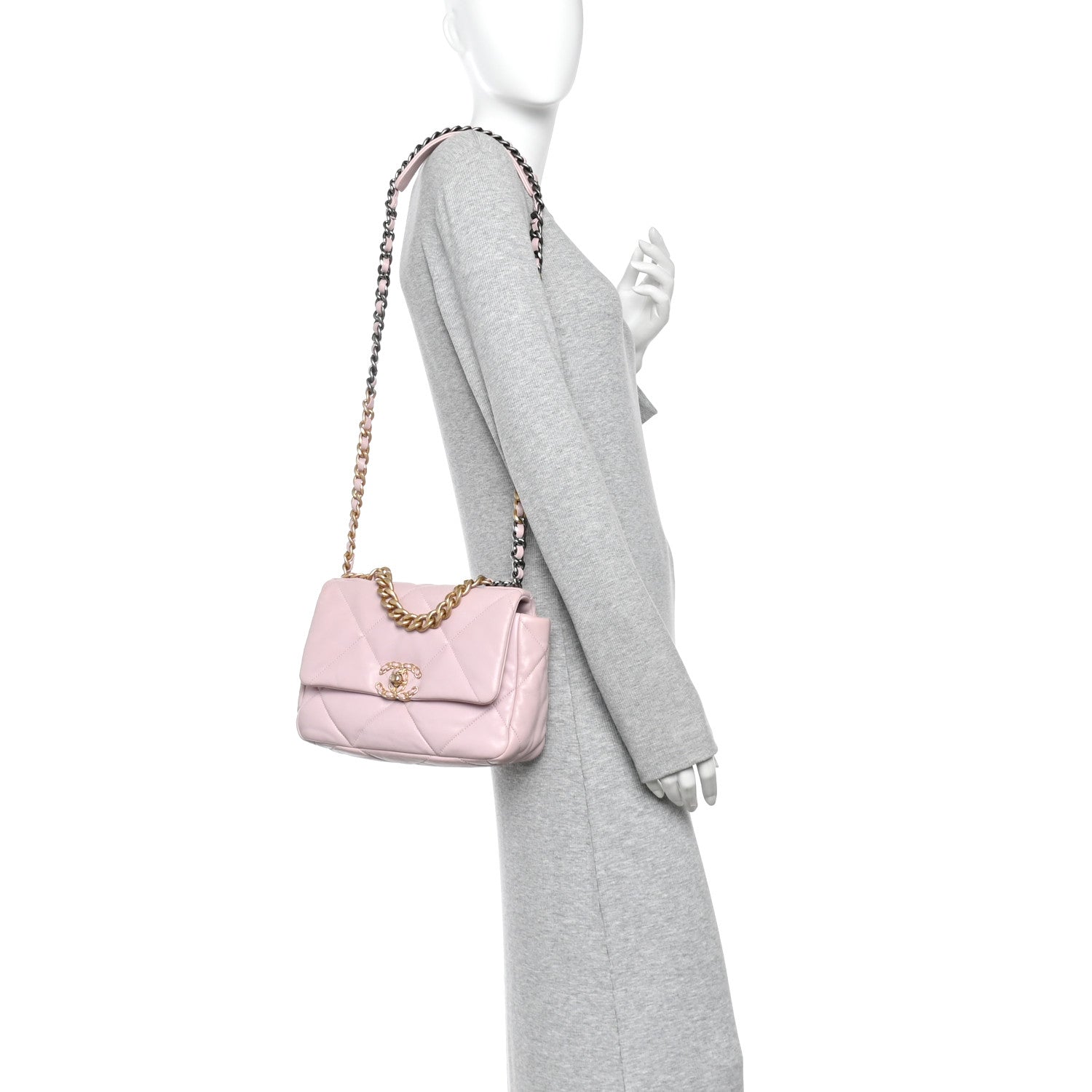 Chanel Lambskin Quilted Medium Chanel 19 Flap Light Pink 2 of 12