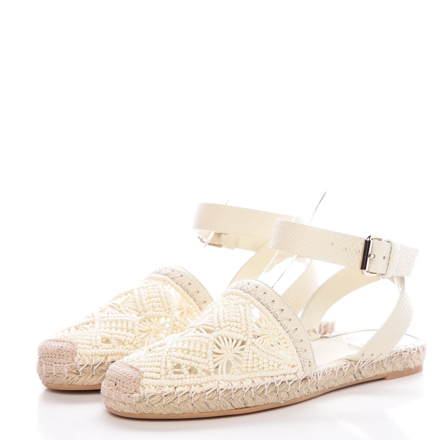 Valentino Garavani Calfskin Macrame Marrakech Ankle Strap Espadrilles 37 Ivory 3 of 8
