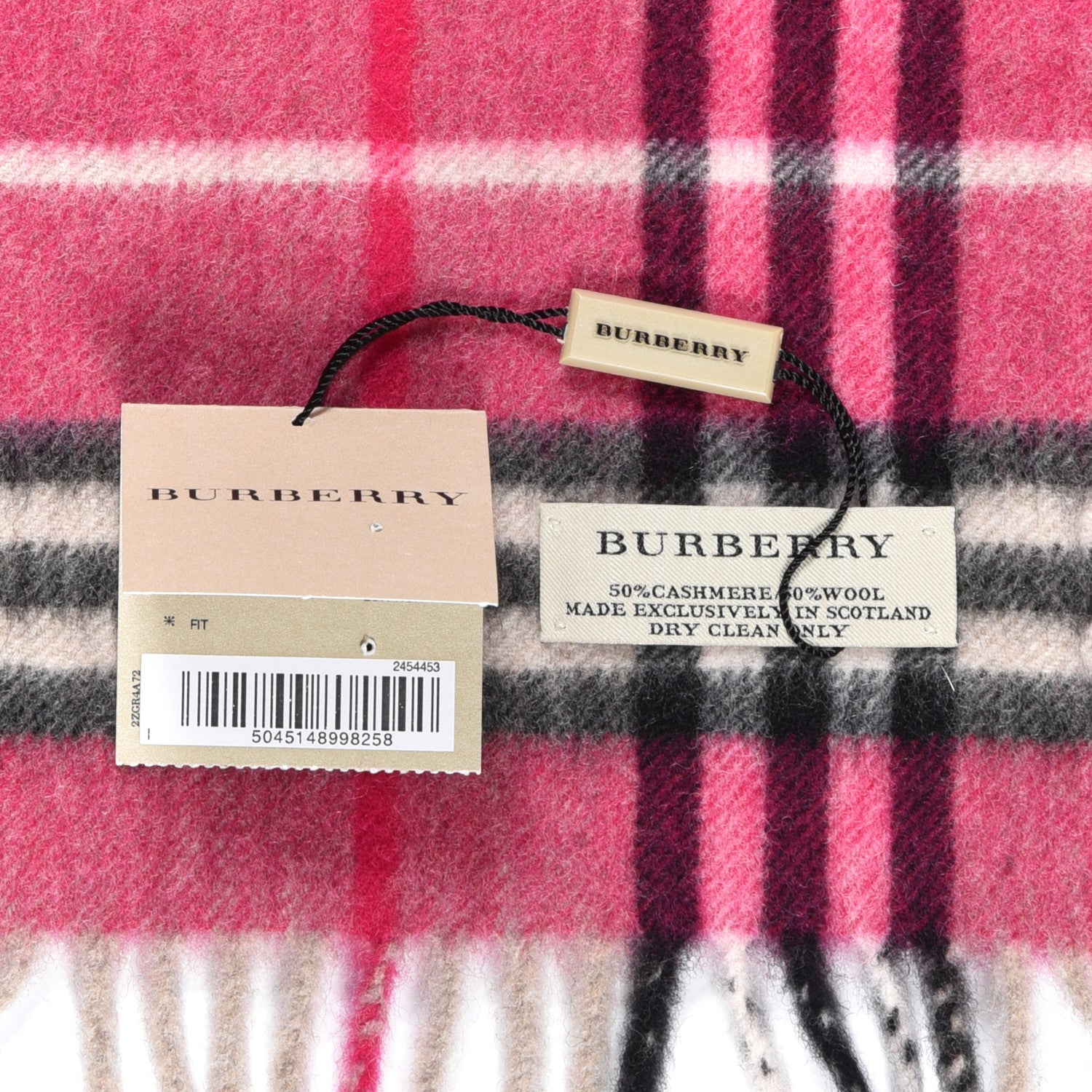 Burberry Cashmere Wool Giant Check Fringe Scarf Pink 5 of 5