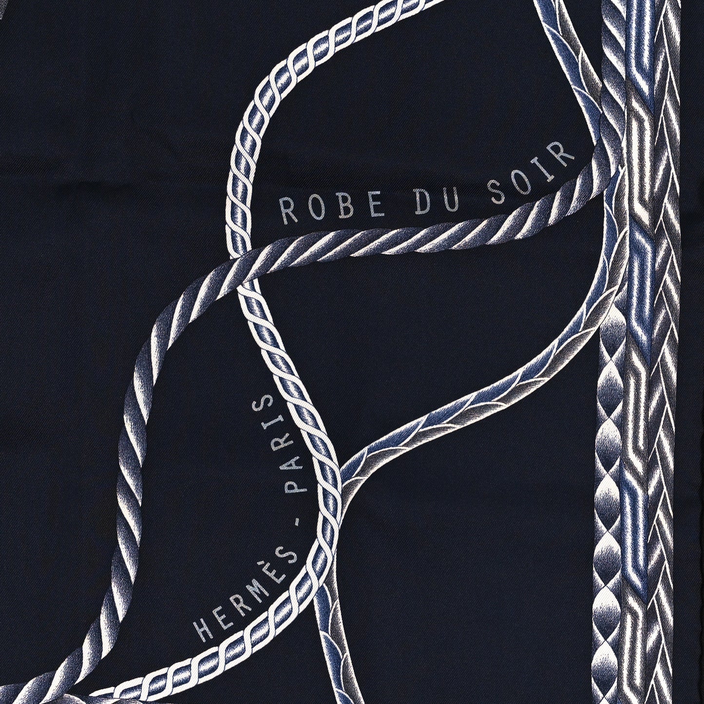 Silk Robe Du Soir Scarf 90 Marine Encre White