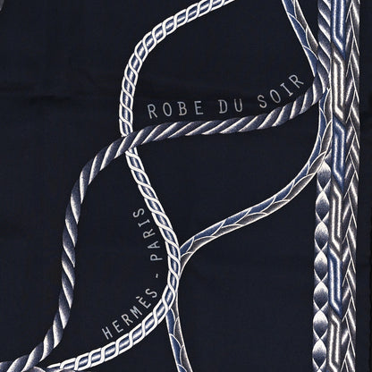 Hermes Silk Robe Du Soir Scarf 90 Marine Encre White 2 of 3
