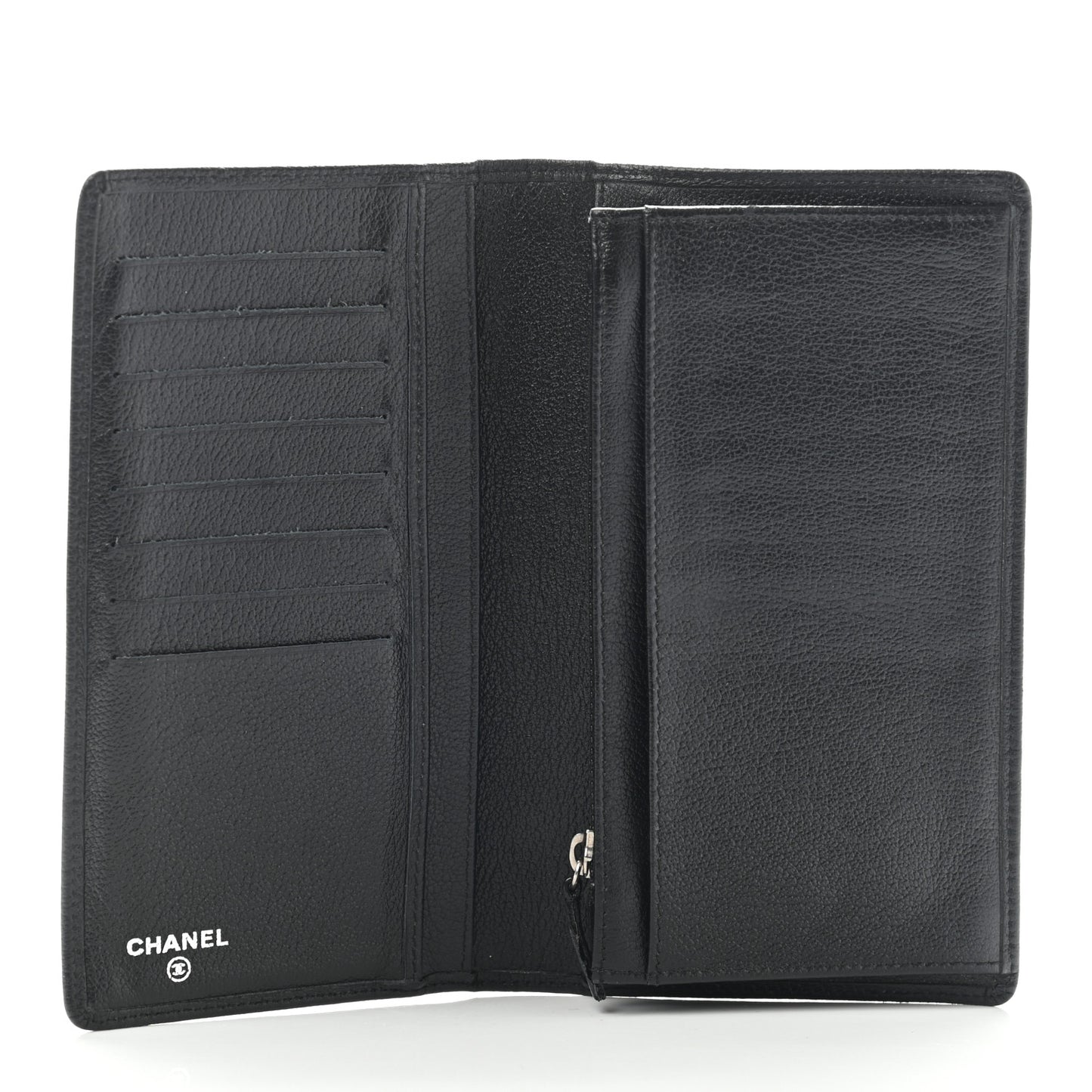 Goatskin Camellia Embossed Yen Wallet Black